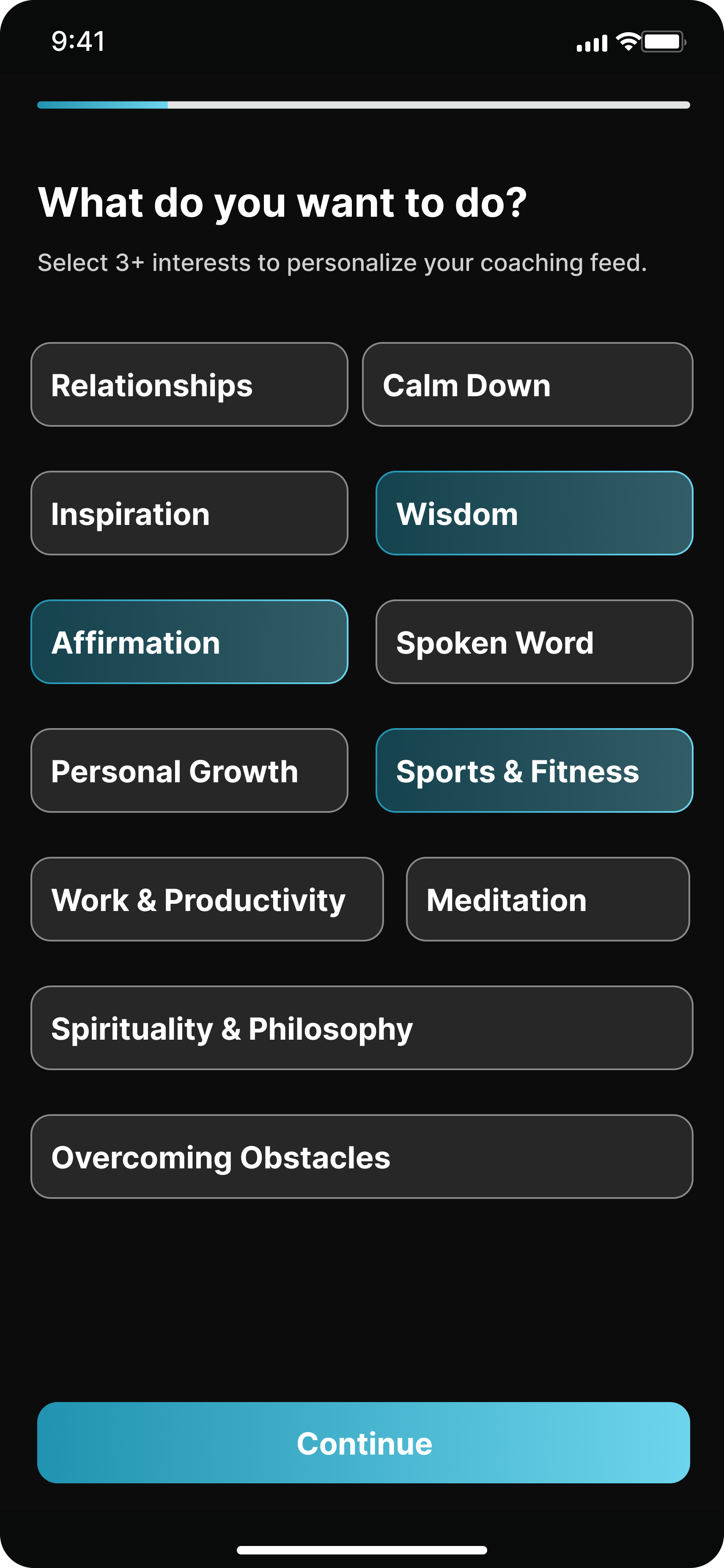 Interest selection — personalize your coaching feed